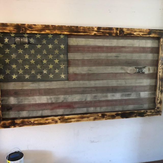 Weathered American Flag made from fire hoses